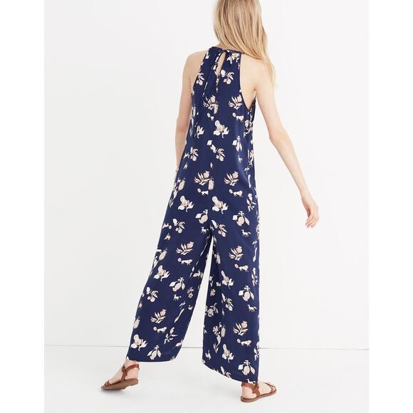 NEW Keyhole Wide Leg Satin Jumpsuit in Menagerie Folklore Print Nightfall Medium - Picture 2 of 11